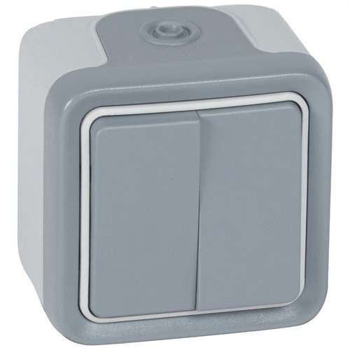 Dubbele opbouwschakelaar grijs Plexo met referentie 069715 van het merk LEGRAND