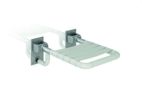 Opklapbare zitting voor badkamers en douches afgewerkt in nylon met roestvrijstalen basis met referentie GW11 38 09 00 van het merk GENWEC