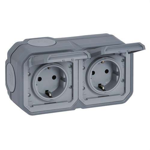Dubbel stopcontact monobloc Plexo IP 55 horizontaal grijs met referentie 069742L van het merk LEGRAND