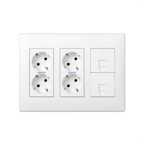 Kit opbouw- of inbouwdoos voor 3 dubbele elementen met 2 dubbele stopcontacten en 2 RJ45-wandplaten wit Simon 500 Cima met referentie 51000301-030 van het merk SIMON