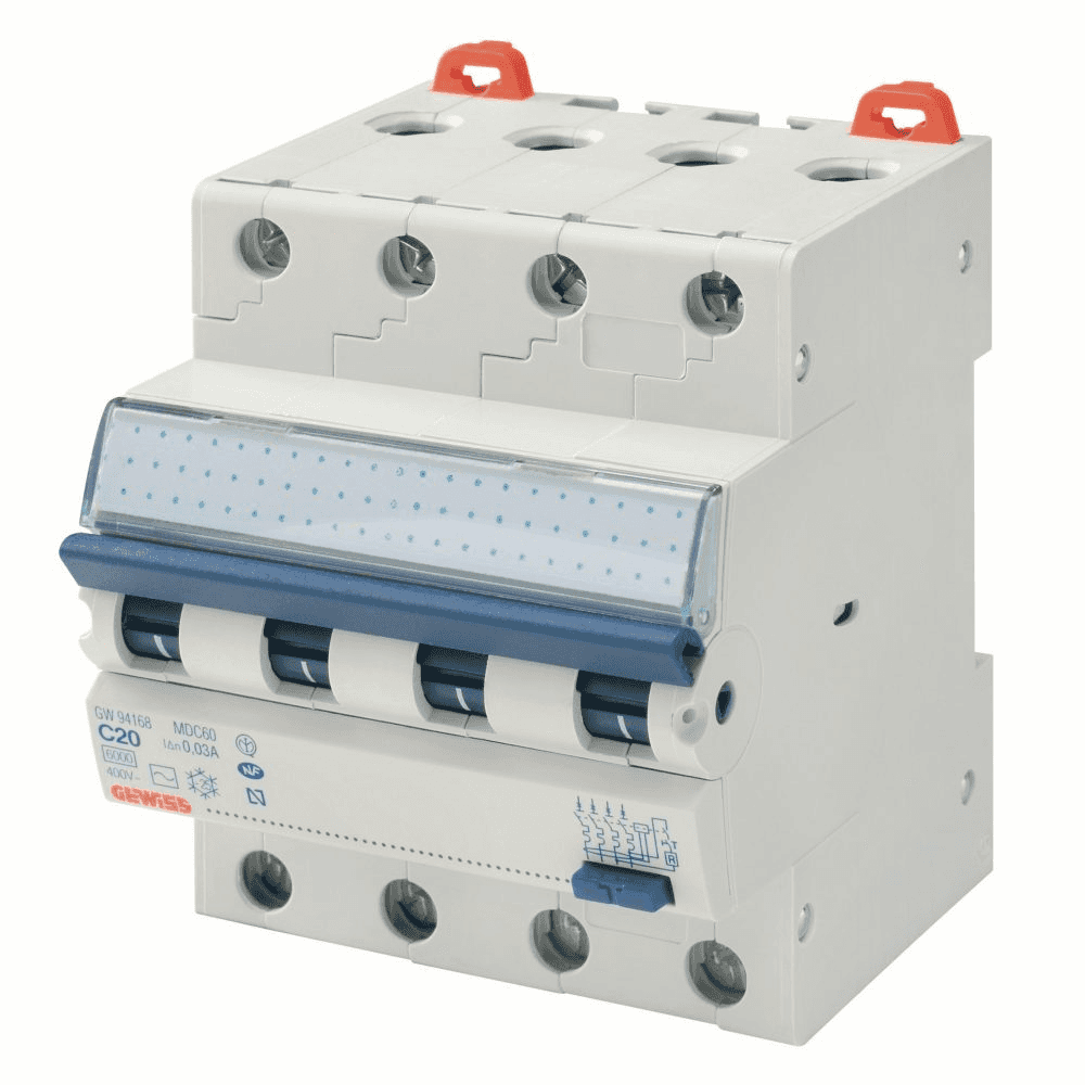 Compacte differentieel-magnetothermische schakelaar MDC 45 4P C-curve 32A klasse AC met referentie GW94070 van het merk GEWISS