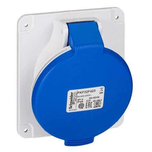 Inbouwbasis schuin van 32A 2P+TT 200-250V IP44 met referentie PKF32F423 van het merk SCHNEIDER ELECTRIC
