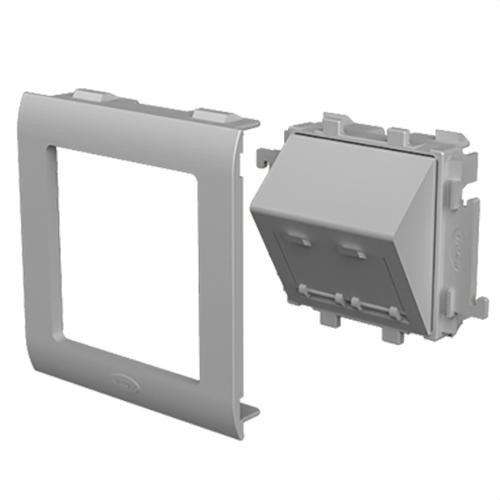 Schuine plaat 2 RJ45 aluminiumkleur 80mm U24X met referentie 93754-03 van het merk UNEX