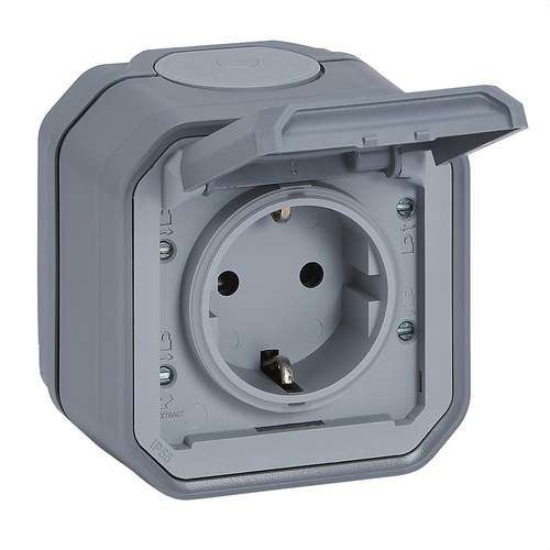 Opbouwstopcontact monobloc Plexo IP55 schroefklem grijs met referentie 069733L van het merk LEGRAND