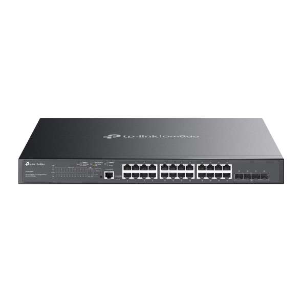 Omada L2+ switch met 24 Gigabit-poorten en 4 SFP-poorten, met 24 PoE+ met referentie TL-SG3428 van het merk TP-LINK
