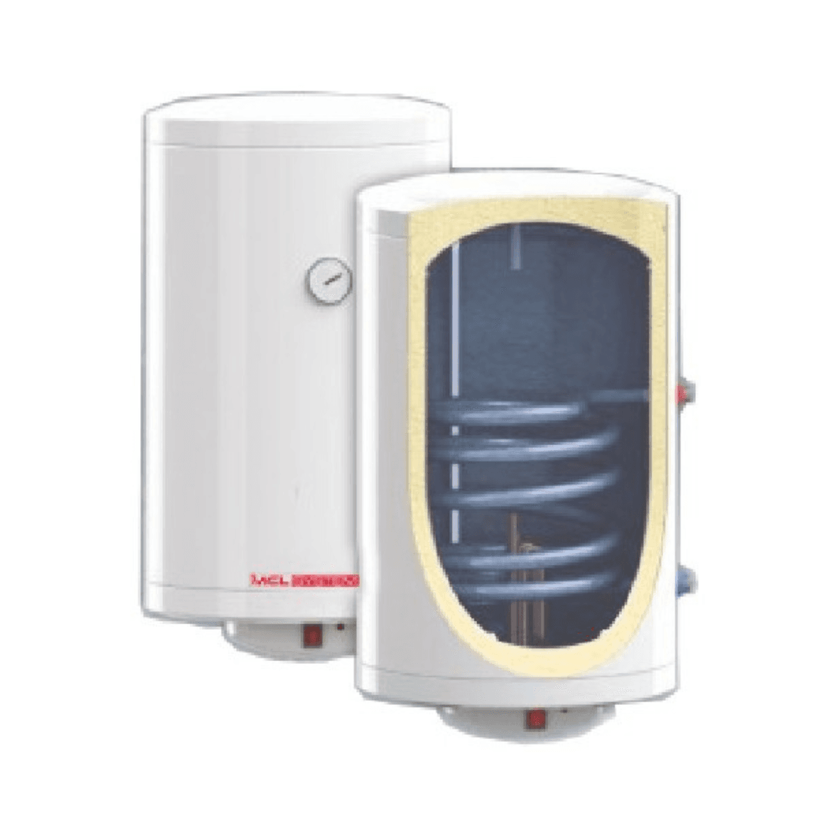 Interaccumulator met spiraalvormige spiraalverwarmer, geglazuurd, voor vloer, 150 liter, diameter 560mm met referentie 05825 van het merk MECALIA