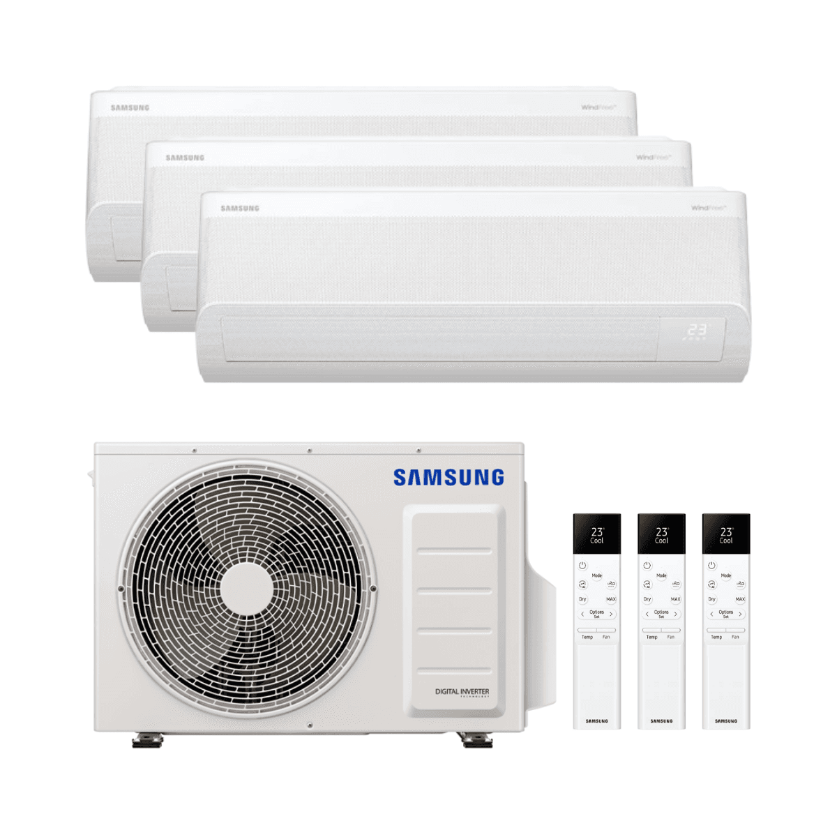 Airconditioner 3x1 met wifi Samsung WindFree Comfort S2 AJ068TXJ3KG/EU 2,5 kW + 2,5 kW + 3,5 kW met referentie KITSAMWINDFREE6809+09+12 van het merk SAMSUNG