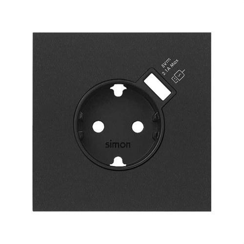 Kit front voor 1 element met 1 schuko stopcontactbasis met geïntegreerde USB-oplader mat zwart Simon 100 met referentie 10020109-238 van het merk SIMON
