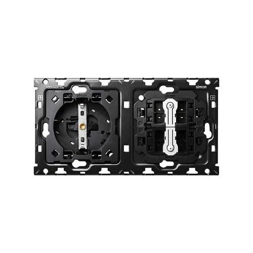 Kit back voor 2 elementen met 1 schuko stopcontact basis en 2 drukschakelaars Simon 100 met referentie 10010204-039 van het merk SIMON