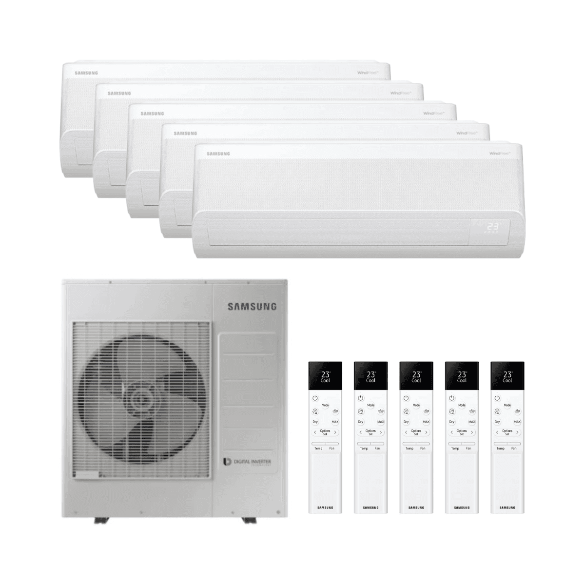 Airconditioner 5x1 met wifi Samsung WindFree Comfort S2 2,5 kW (4) + 3,5 kW met referentie KITSAMWFCS209(04)+12 van het merk SAMSUNG