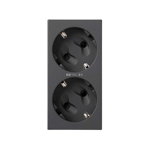 Dubbele Schuko-stopcontact met beveiligingsvoorziening, led en schroefaansluiting grijs Simon 500 Cima met referentie 50010472-038 van het merk SIMON