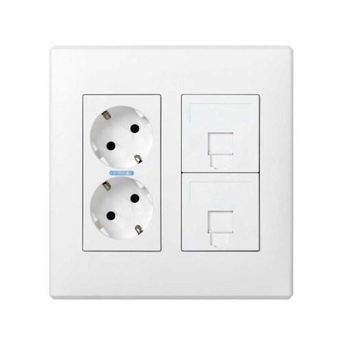Kit oppervlak- of inbouwdoos voor 2 dubbele elementen met 1 dubbel stopcontact, 2 platen voor 1 RJ45 wit Simon 500 Cima met referentie 51000202-030 van het merk SIMON